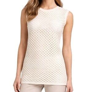 IRO Jeans Mesh Sleeveless‎ Crew Neck Tank Top Women Size Medium Cream Cotton NEW